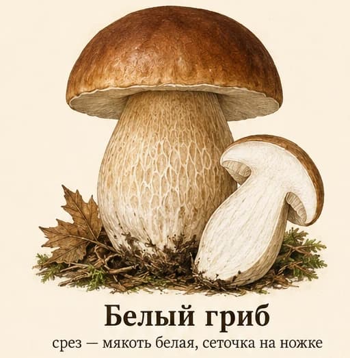 Ботаническая иллюстрация белого гриба