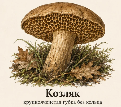 Козляк — ботаническая иллюстрация: крупноячеистая губка без кольца