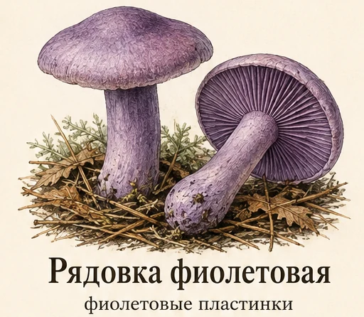 Рядовка фиолетовая — ботаническая иллюстрация: фиолетовые пластинки